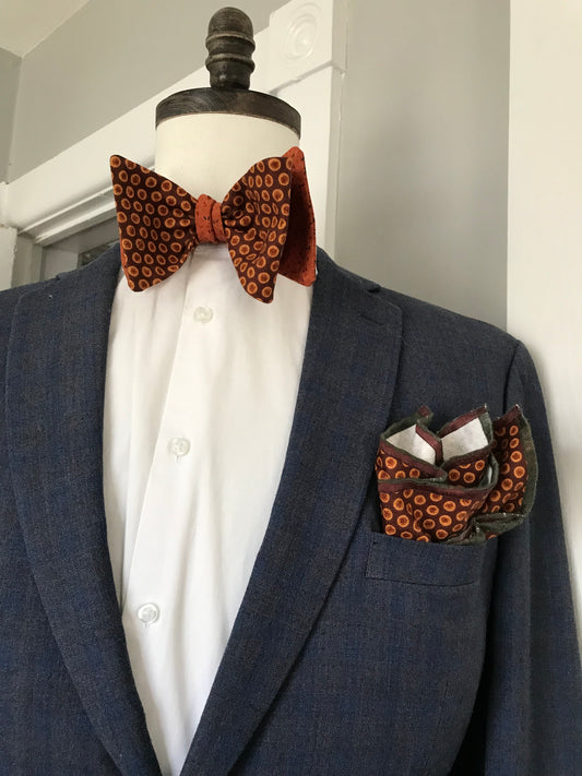 Rust on rust print reversible Bowtie set (FATBOW)