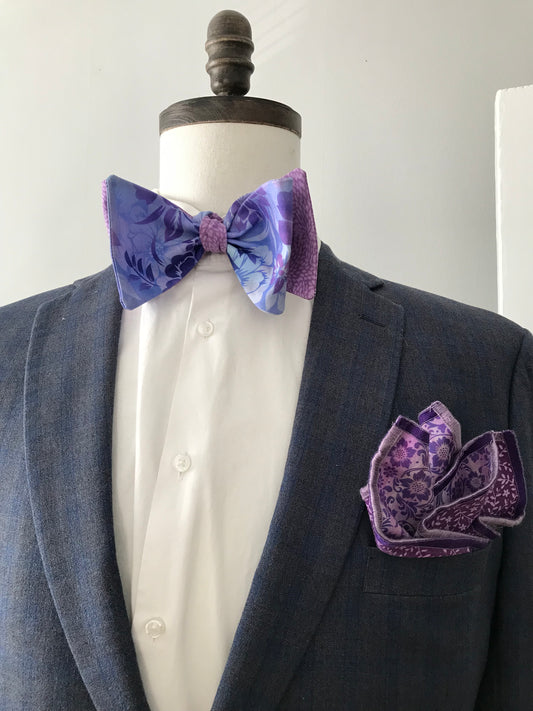 Lavender and purple print reversible Bowtie set (FATBOW)