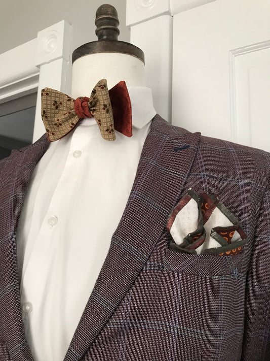 Burnt orange and brownish reversible Bowtie set (traditional)