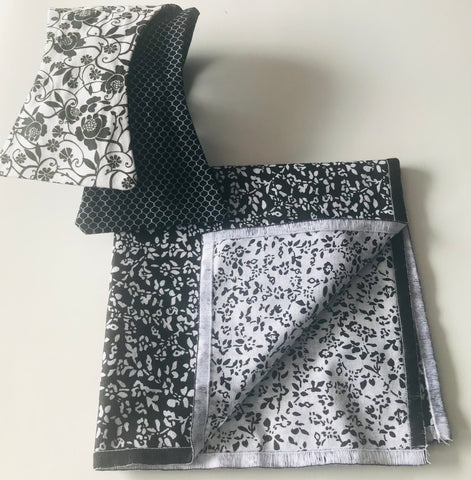 White and black print with black print reversible Bowtie set