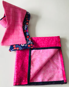 Pink print with Blue and pink flower reversible Bowtie set