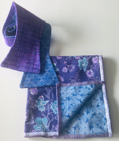 Lavender with splash of powder blue and blue print reversible Bowtie set