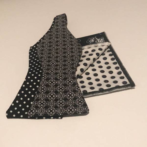 Black dots and black and white print Bowtie Set