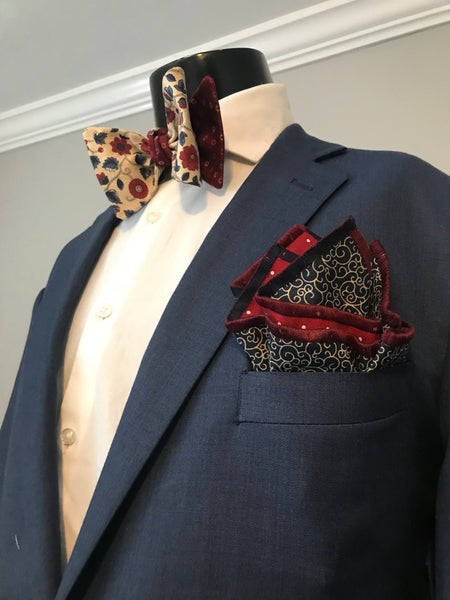 Red and blue reversible Bowtie set