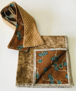Coco and teal with beige print reversible Bowtie set