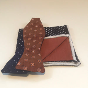 Blue dots with Brownish print Bowtie Set
