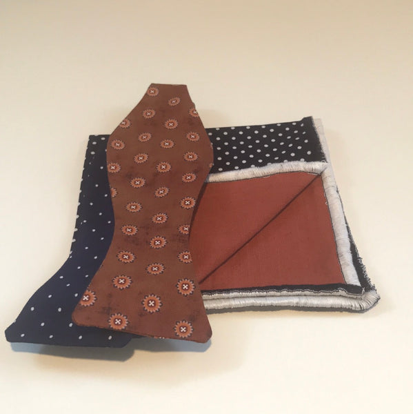 Blue dots with Brownish print Bowtie Set