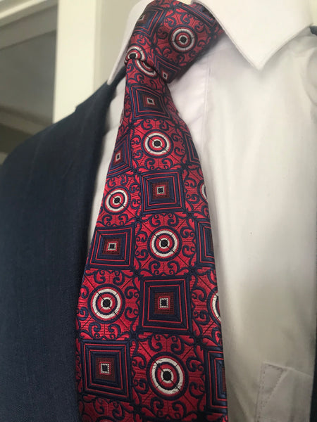 Red and blue print tie set