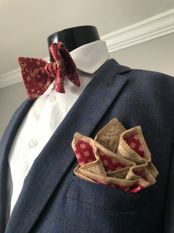 Red and beige print Bowtie Set