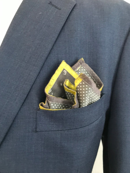Grey and yellow print with yellow and grey print reversible Bowtie set