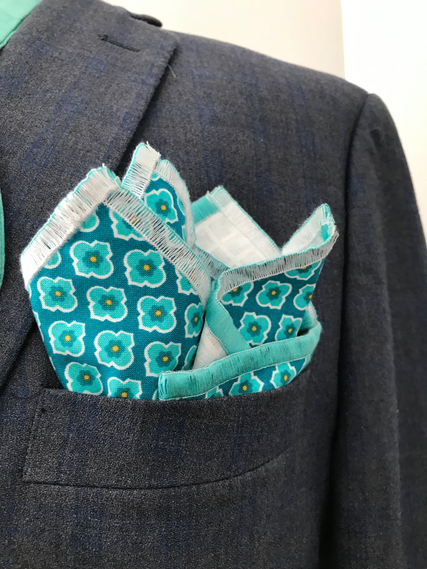 Teal paisley and teal print reversible Bowtie set (FATBOW)