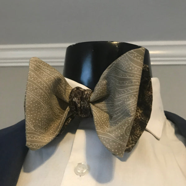 Olive and beige with classic brown and beige print Bowtie Set