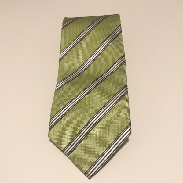 Green print with white stripe Tie set