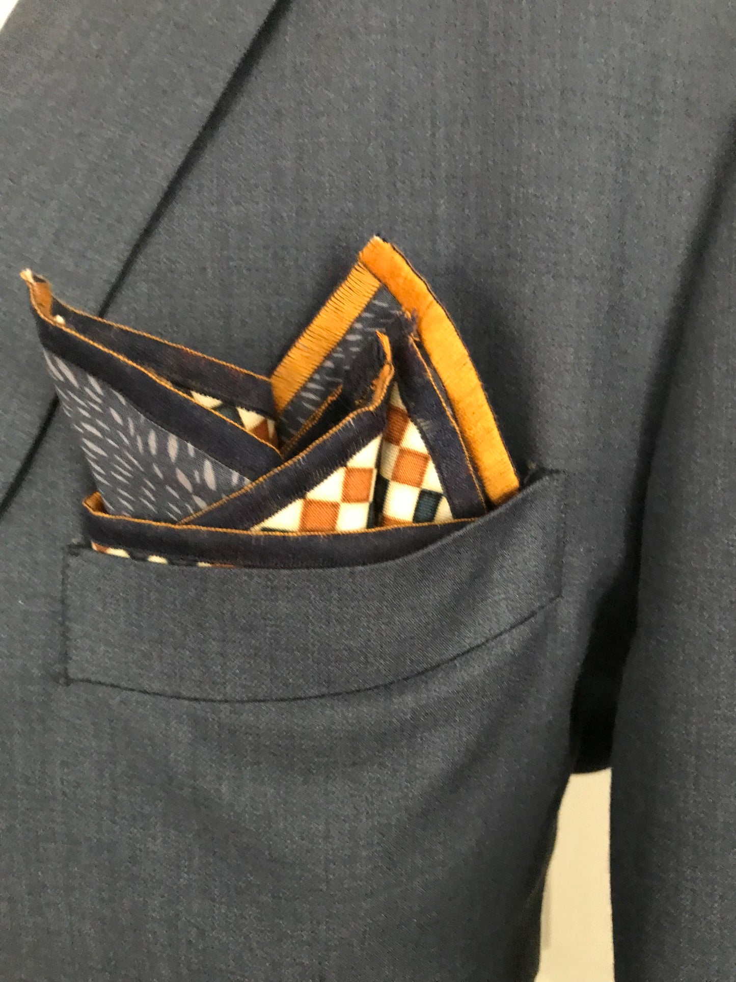 Blue and gold check with gold print reversible Bowtie set