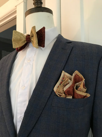 Burgundy and beige reversible Bowtie set