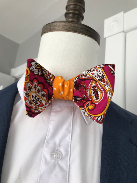 Rose paisley print with orange dots reversible Bowtie set