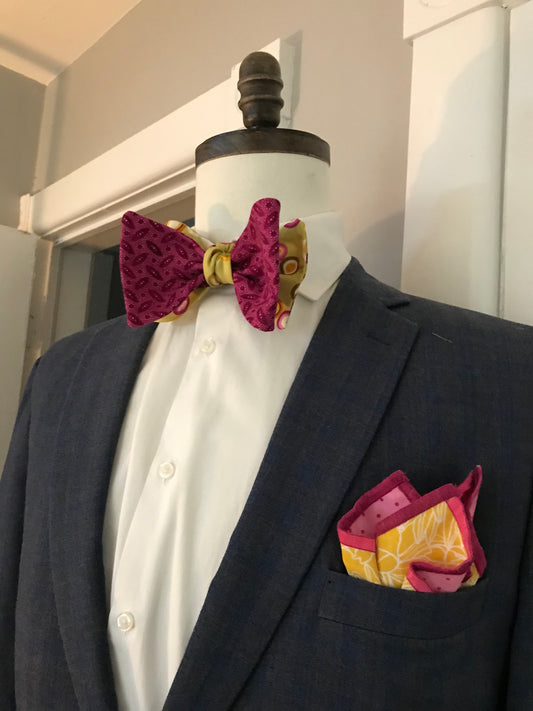 Green print and wine print reversible Bowtie set (FATBOW)