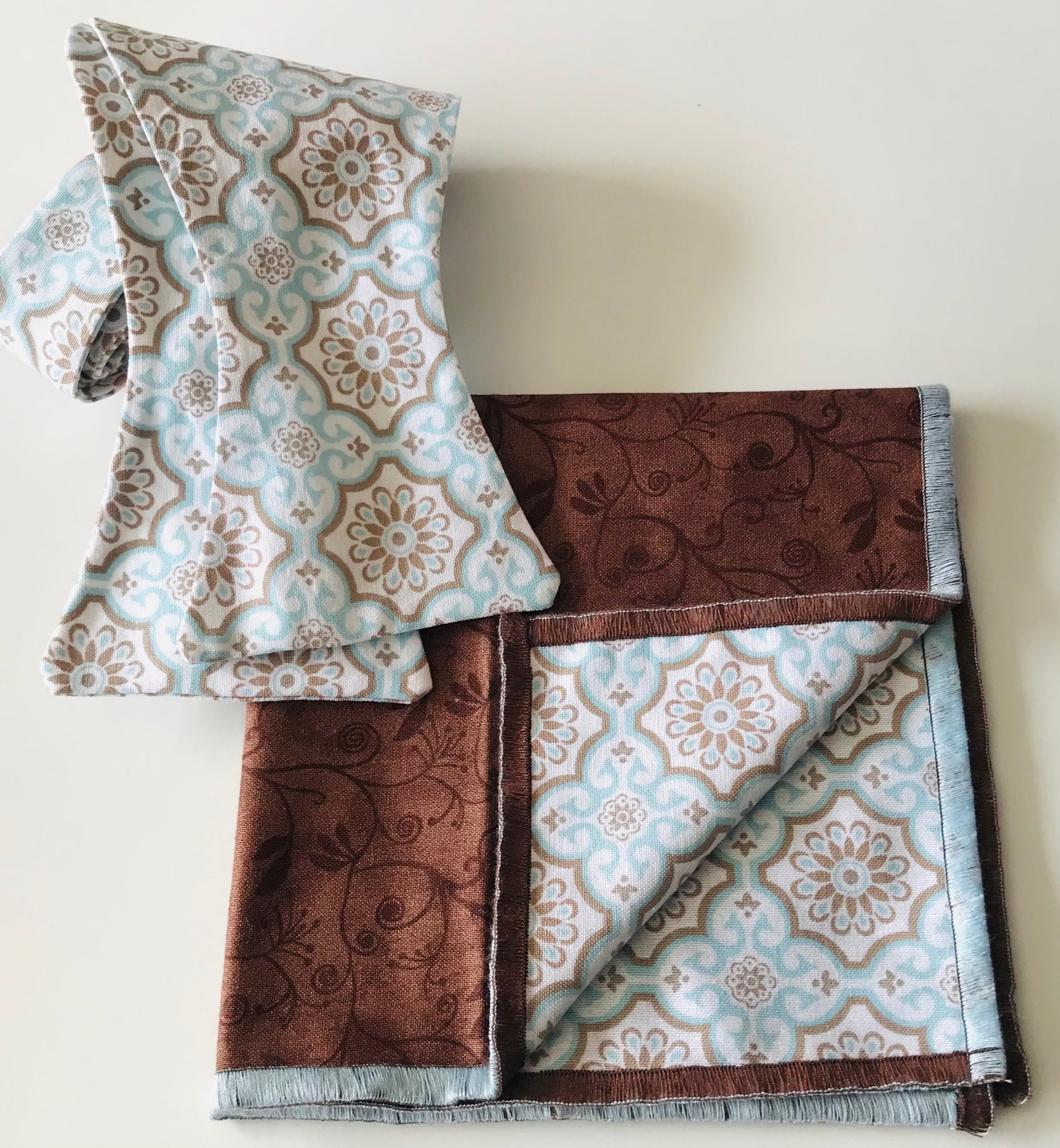 Baby blue and light brown print Bowtie Set