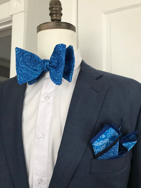 Royal blue paisley print Bowtie Set