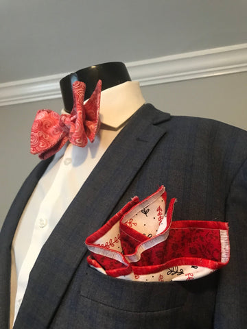 Red and white print Bowtie Set