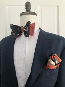 Blue And rust print reversible Bowtie set