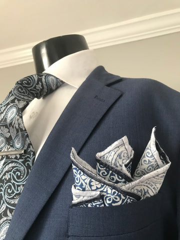 Blue paisley and white Tie set