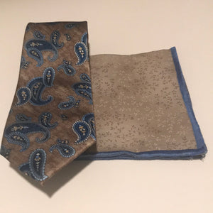 Deep Tan and Royal blue Paisley print Tie set