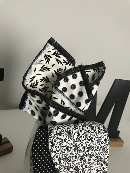 Black Dots and White and Black print Reversible Bowtie set