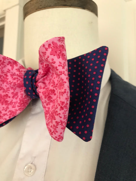 Pink and rose with blue and pink print reversible Bowtie set