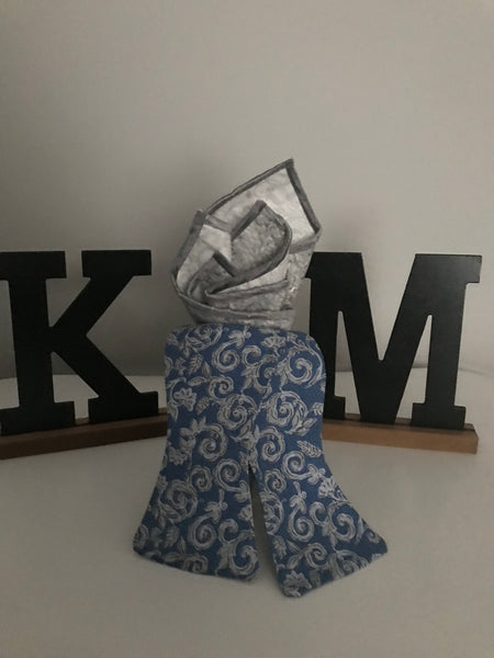 Blue and Light Grey Print Reversible Bowtie set