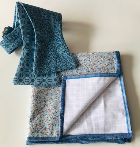 Steel blue print with steel blue print reversible Bowtie set