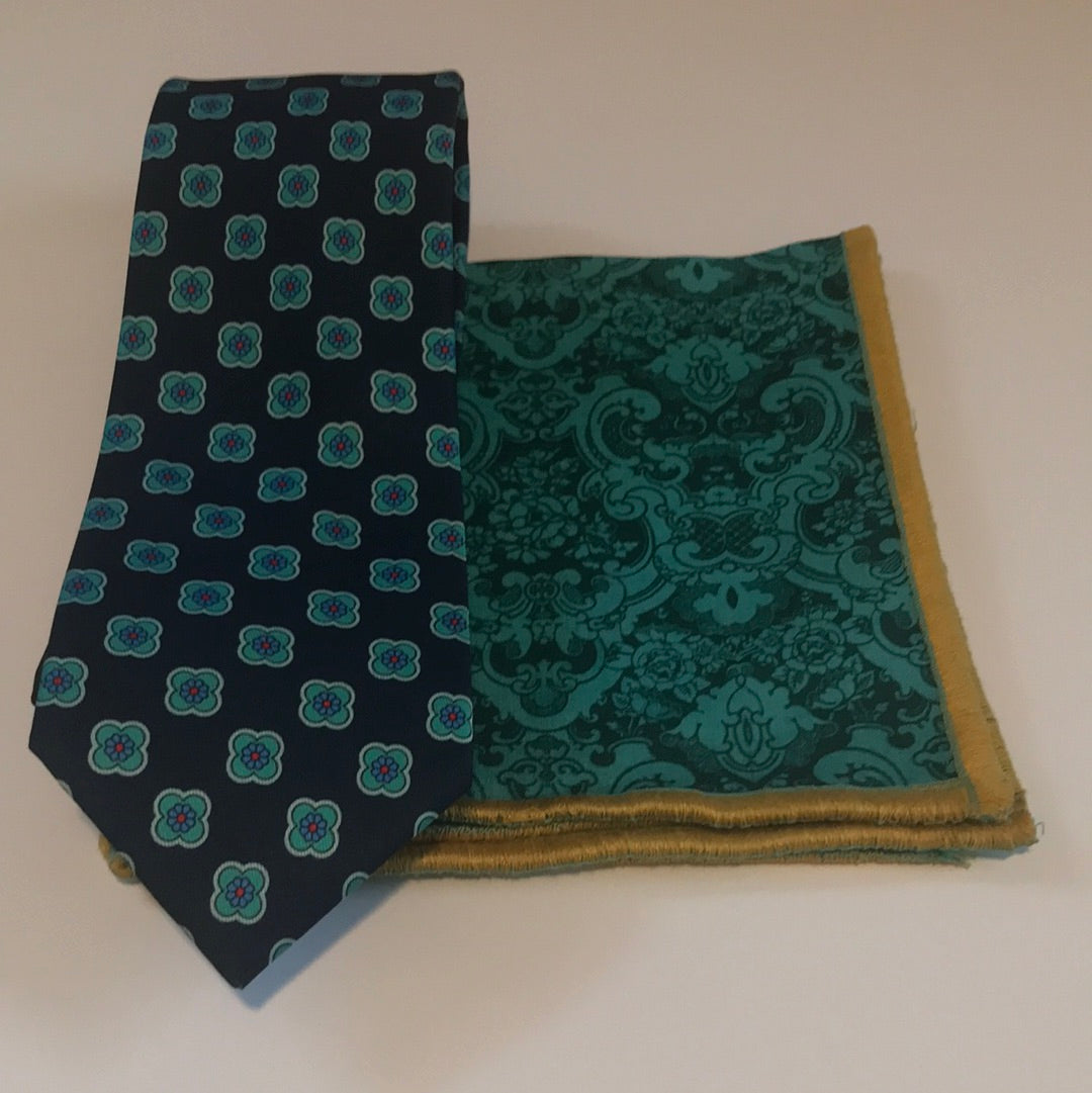 Dark blue and Teal Tie set