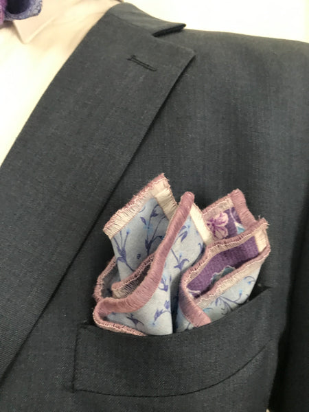 Lavender with splash of powder blue and blue print reversible Bowtie set