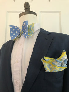 Yellow and powder blue print with a blue dot reversible Bowtie set