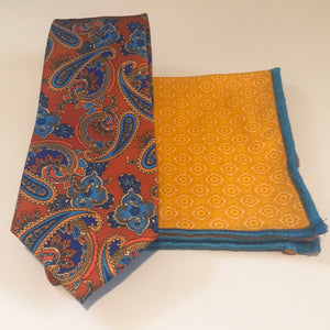 Orange and Teal with Gold tones Tie set