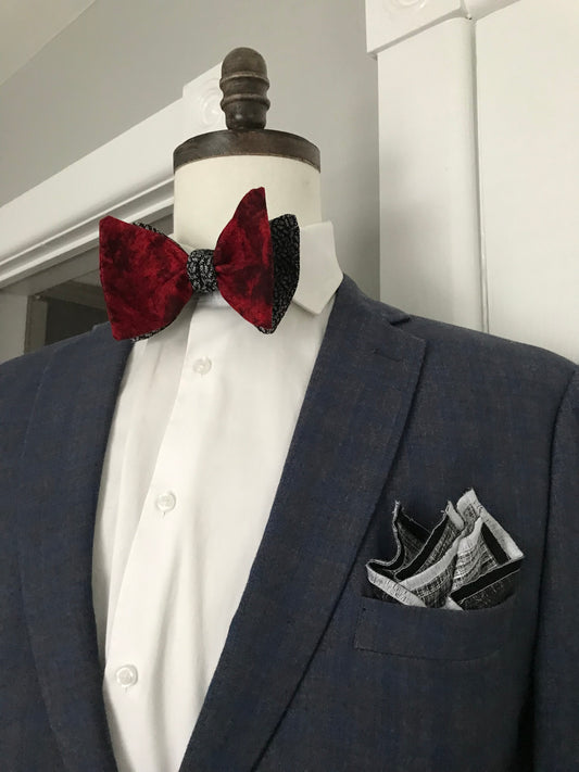 Burgundy and black reversible Bowtie set (FATBOW)