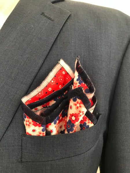 Red white and blue print with blue dot reversible Bowtie set