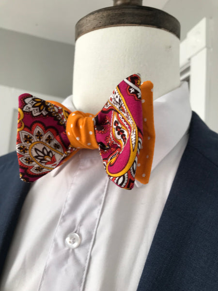 Rose paisley print with orange dots reversible Bowtie set