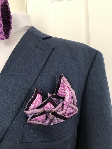 Lavender check print and purple print reversible Bowtie set