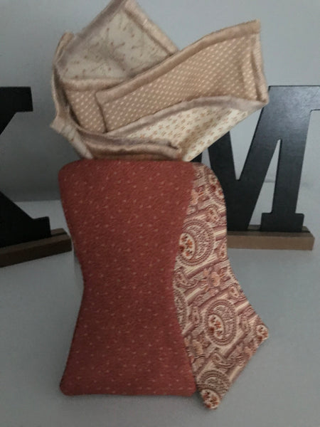 Burnt Orange and beige Reversible Bow tie set