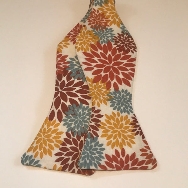 Rust Gold and Brown with teal print Bowtie Set