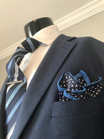 Blue tie with Silver strips Tie set