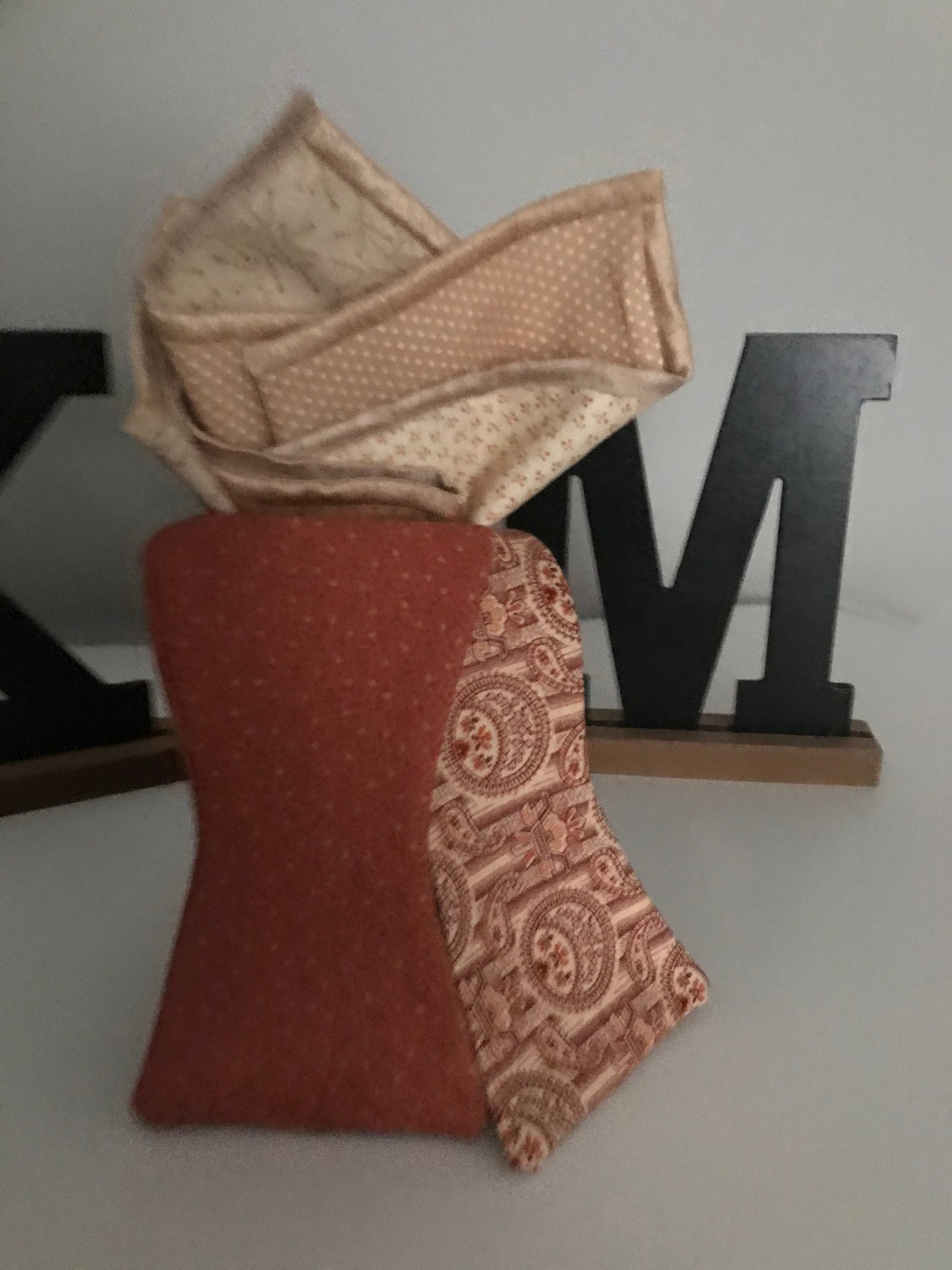 Burnt Orange and beige Reversible Bow tie set