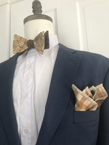 Beige and brown print reversible Bowtie set (TRADITIONAL )