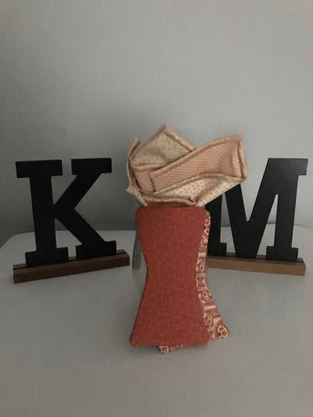 Burnt Orange and beige Reversible Bow tie set