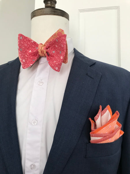 Rosy pink print with orange and rose  print reversible Bowtie set