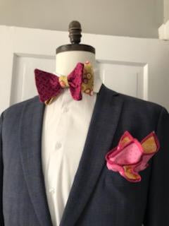 Rose print and mixed print reversible bowtie set (Fatbow)