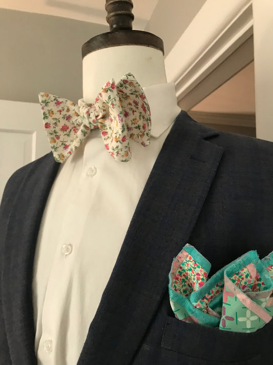 Pink with a splash of teal Bowtie set (FATBOW)