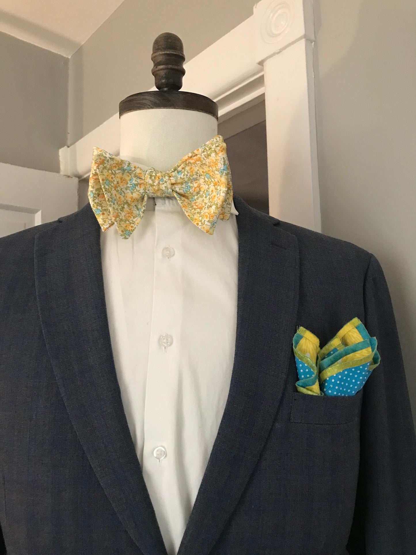 Yellow and teal print Bowtie Set (FATBOW)