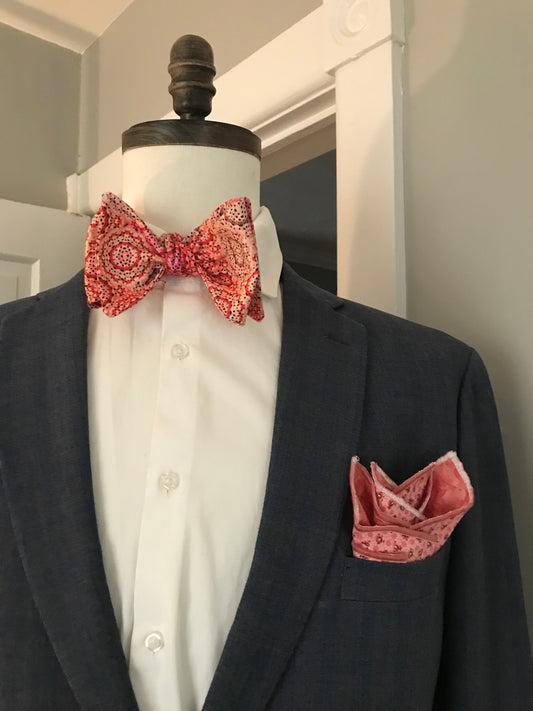 Rosey red print Bowtie Set (FATBOW)